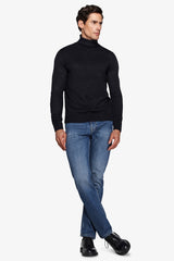 Maglia dolcevita effetto lambswool blu-Dan John