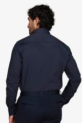 Camicia stretch unita blu slim-Dan John