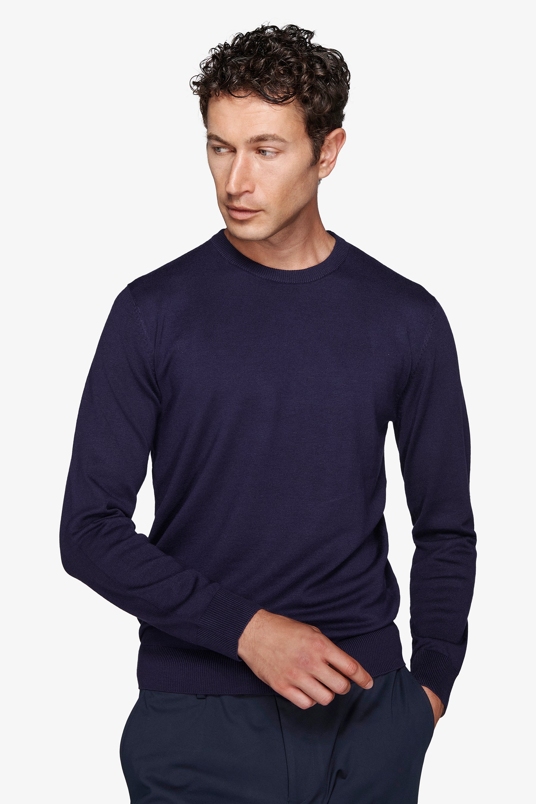 Maglia girocollo basic blu-Dan John