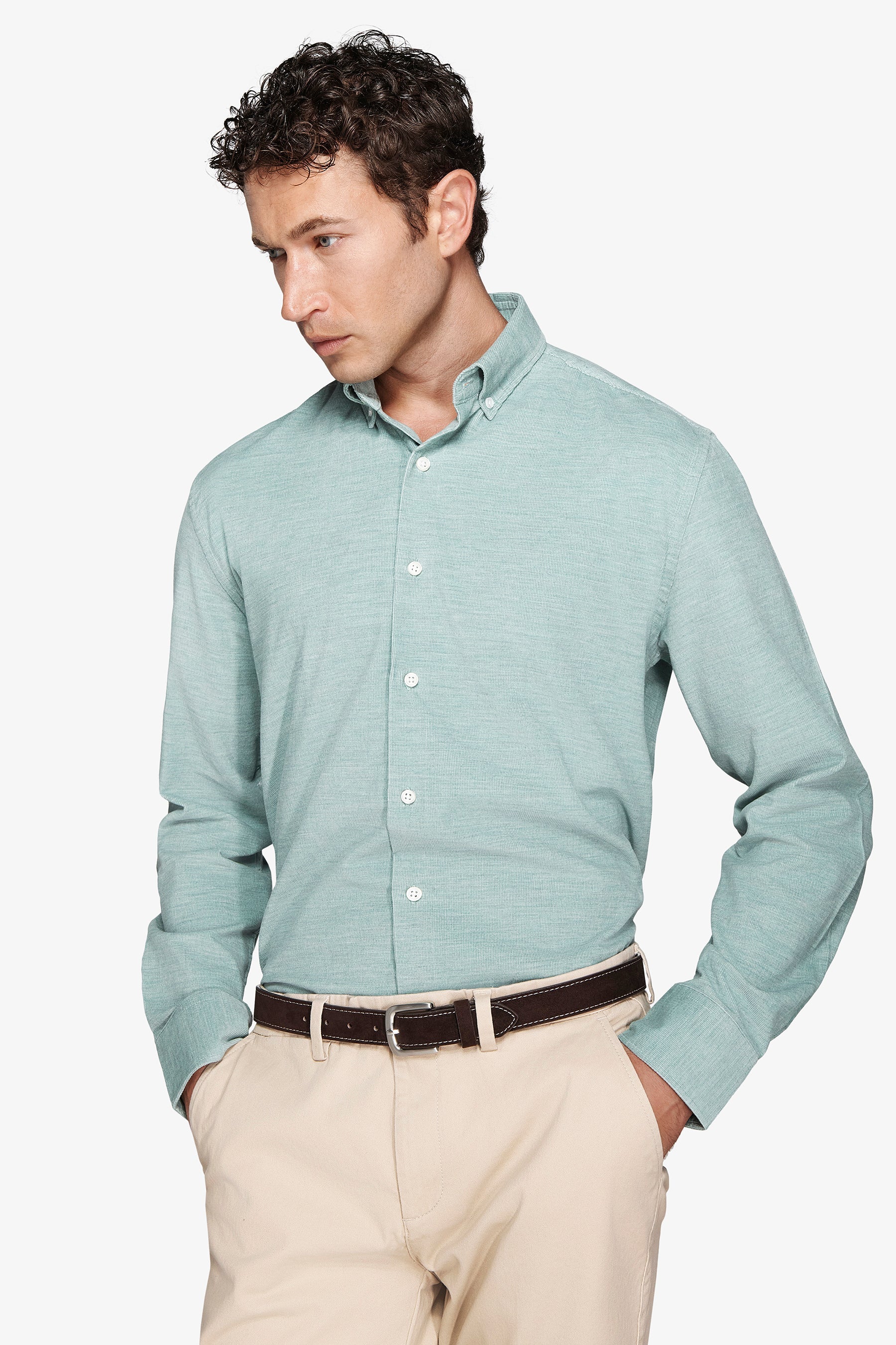 Camicia in velluto millerighe verde acqua-Dan John