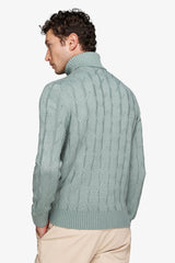 Maglia dolcevita costa piatta e inserto verde acqua-Dan John