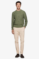Maglia girocollo treccia piazzata verde-Dan John