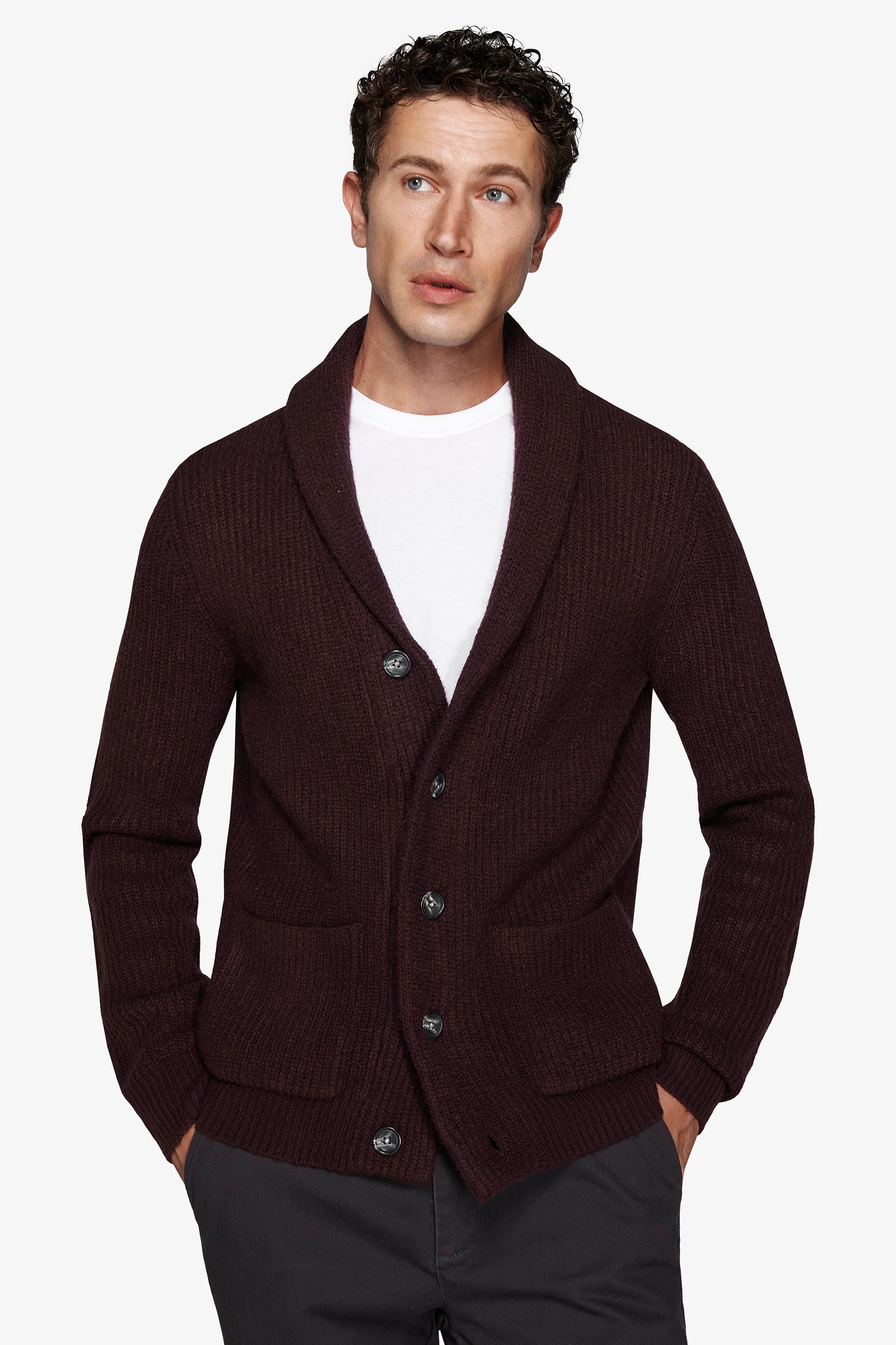 Cardigan collo sciallato bordeaux-Dan John