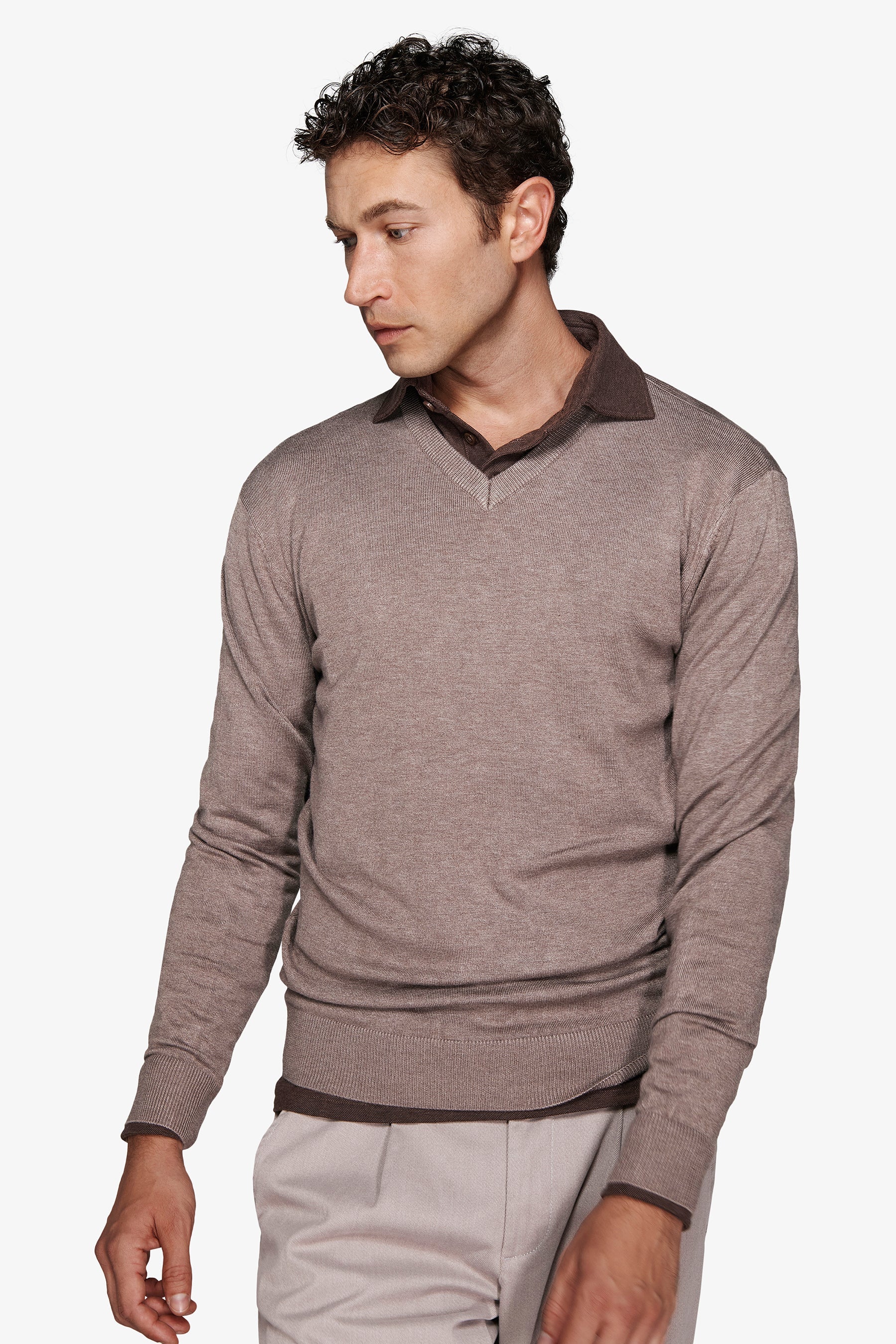 Maglia scollo a V tortora-Dan John
