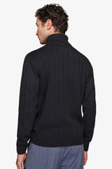 Maglia dolcevita treccia blu-Dan John