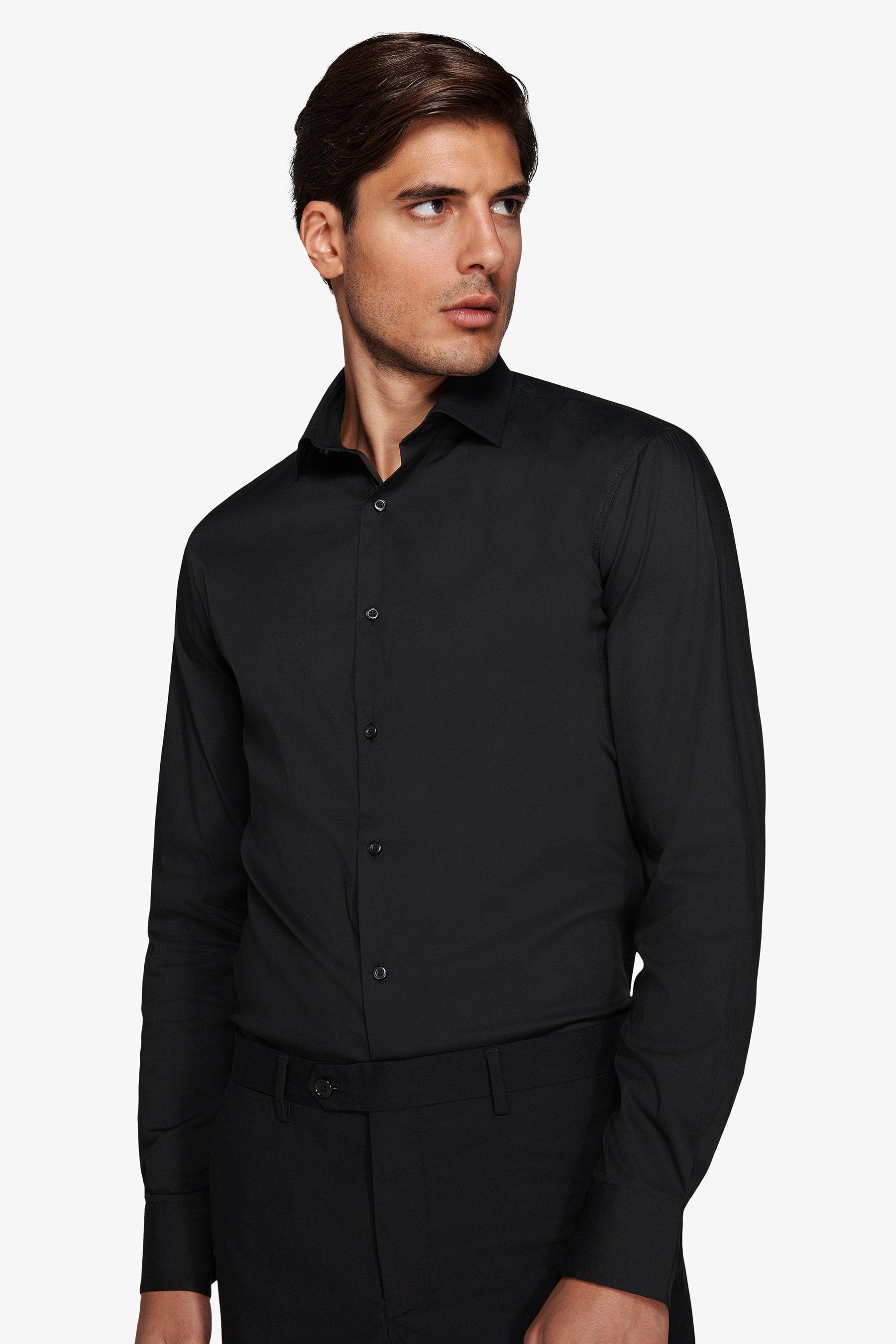 Camicia stretch unita nera slim-Dan John
