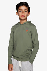 Felpa jersey con cappuccio e ricamo verde Kids-Dan John