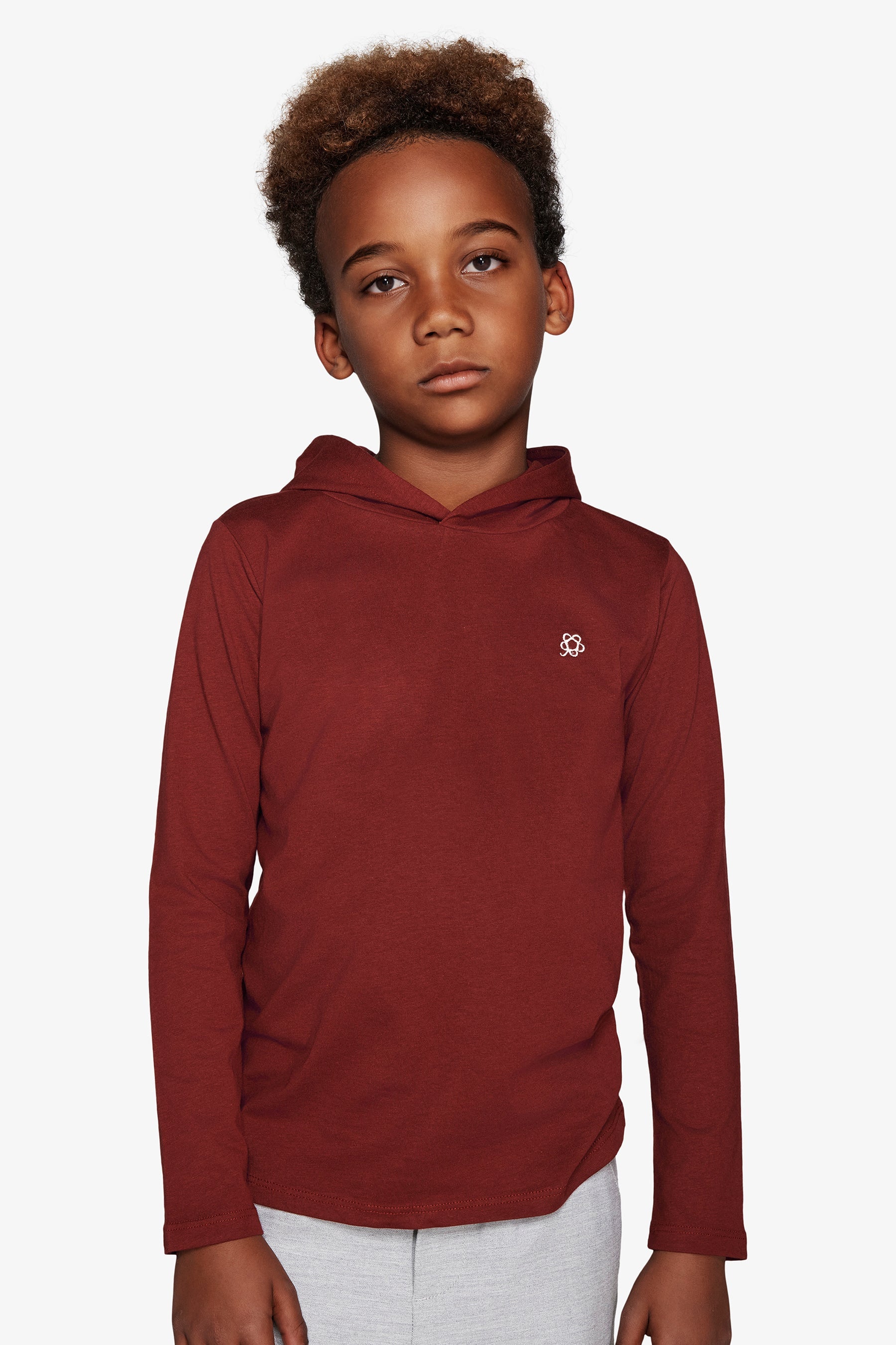 Felpa jersey con cappuccio e ricamo bordeaux Kids-Dan John