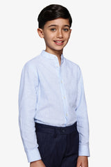 Camicia coreana a righe misto lino celeste Kids-Dan John