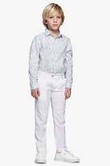 Camicia misto lino stampa fiori celeste Kids-Dan John