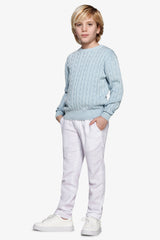 Maglia girocollo treccia celeste Kids-Dan John