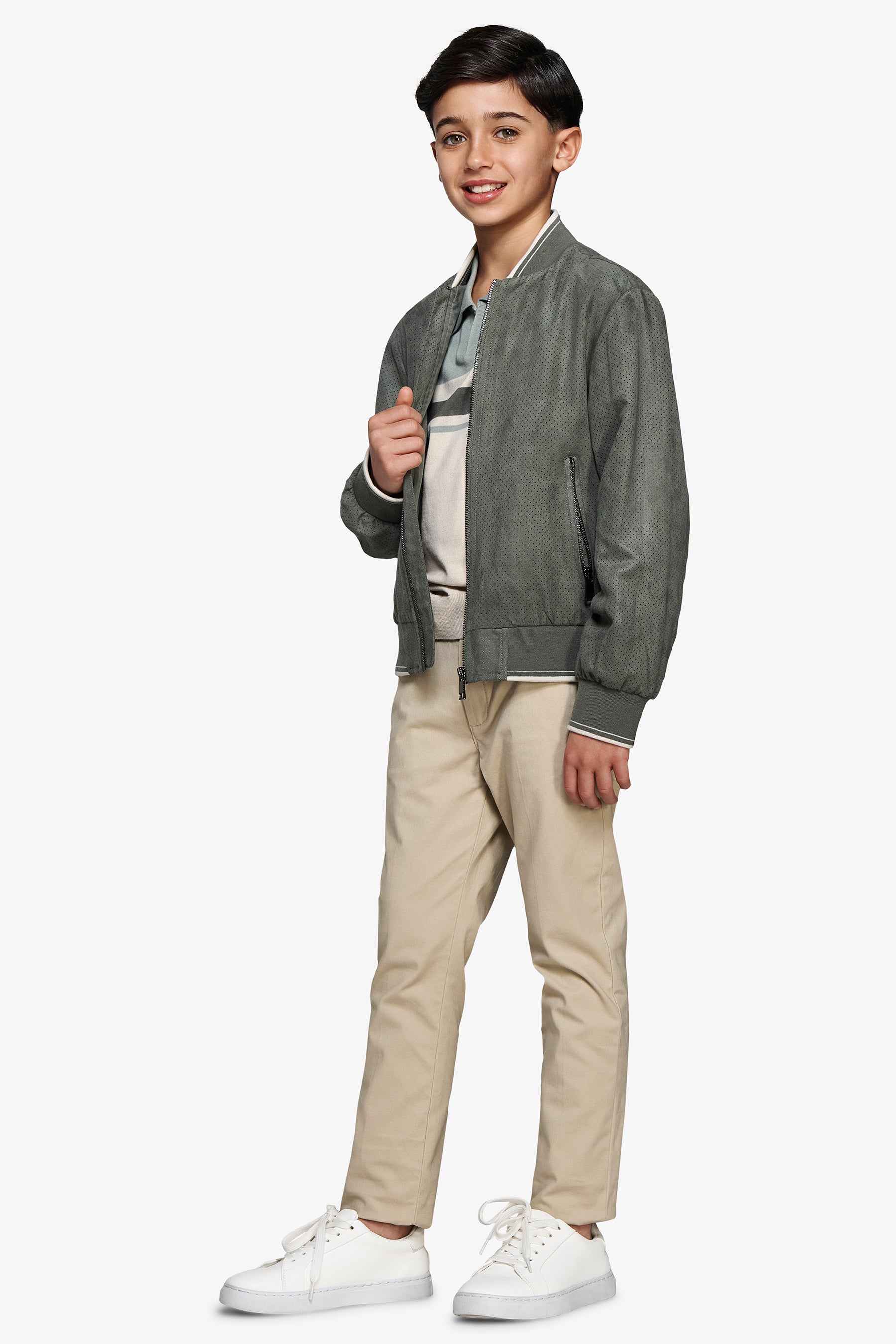 Bomber in ecosuede traforato verde Kids-Dan John