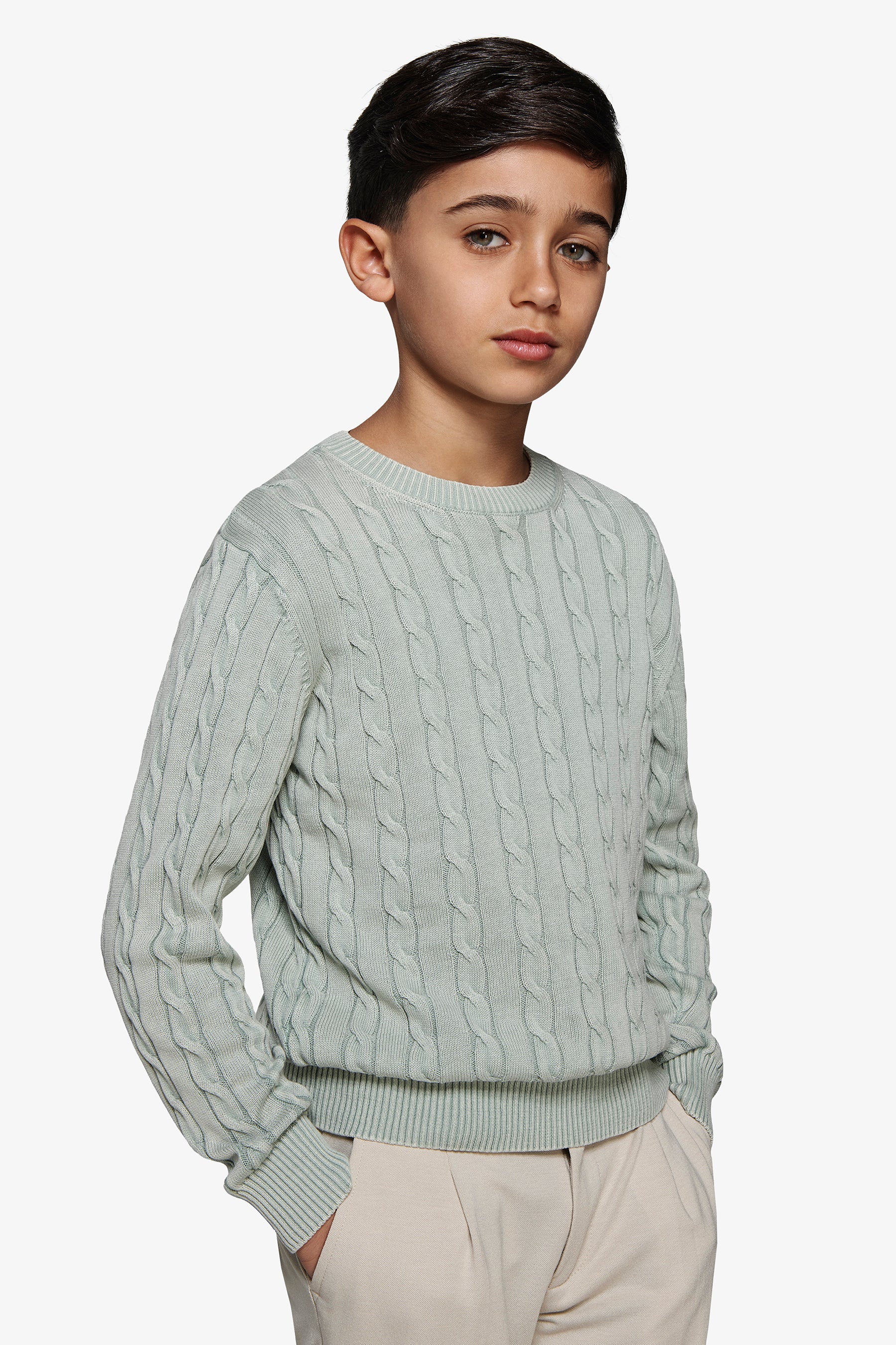 Maglia girocollo treccia salvia Kids-Dan John