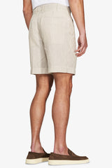 Dove grey striped linen blend Bermuda shorts