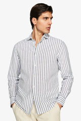 Camicia misto lino a righe verde-Dan John