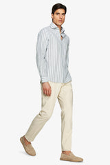 Green striped linen blend shirt