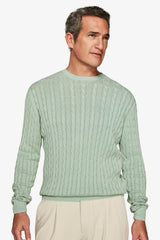 Maglia girocollo treccia costa piatta salvia-Dan John