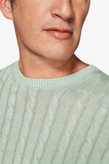Maglia girocollo treccia costa piatta salvia-Dan John