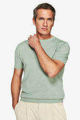 T-shirt in maglia basic in cotone verde chiaro-Dan John