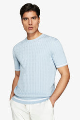 Maglia girocollo treccia celeste DNJ-Dan John