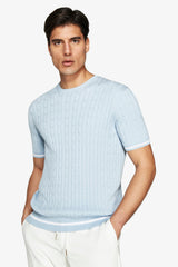 Maglia girocollo treccia celeste DNJ-Dan John