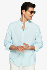 Korean mint linen blend shirt