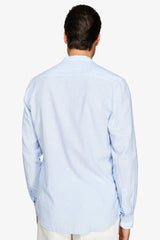 Light blue striped Korean linen blend shirt