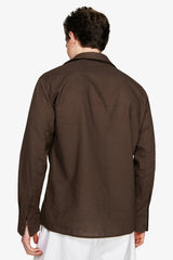 "Volume" dark brown linen blend chesterfield shirt