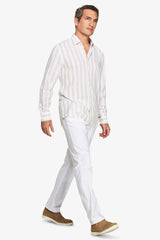 Sand Herringbone Linen Blend Shirt