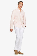 Linen blend shirt with pink flower print