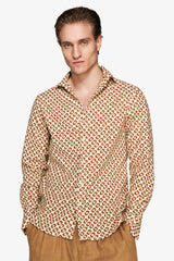 Linen blend shirt with tobacco circle print