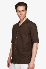 Dark brown Hawaiian linen blend shirt "Volume"