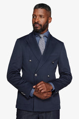 Giacca doppiopetto jersey operato blu-Dan John