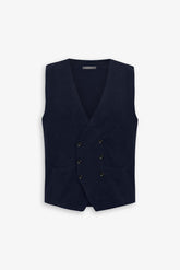 Double-breasted blue knitted waistcoat