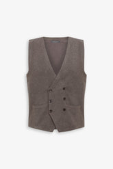 Double-breasted dove-grey knitted waistcoat