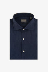 Slim dark blue pin-point patterned shirt