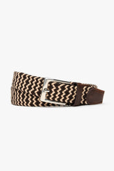 Elastic sports belt in two-tone beige/brown weave