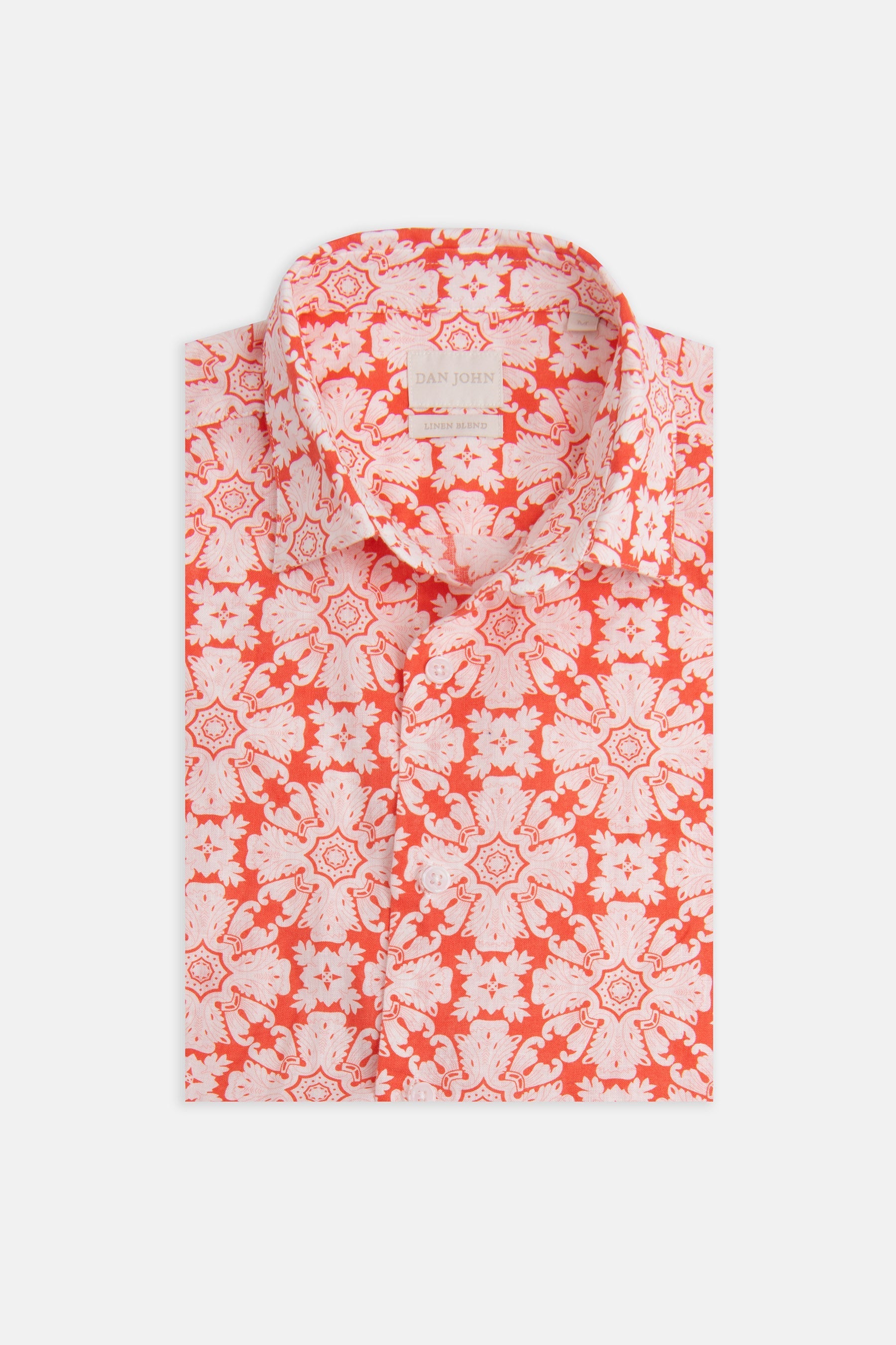 Camicia misto lino fantasia macro fiore albicocca-Dan John