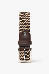 Elastic sports belt in two-tone beige/brown weave