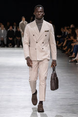 Cord pinstripe double-breasted suit jacket