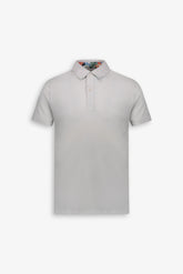 Yarn-dyed polo with white floral undercollar