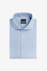 Slim light blue striped textured shirt
