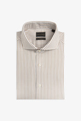 Slim sand striped textured shirt
