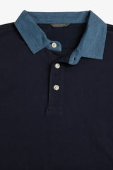 Piqué polo shirt with denim collar