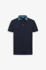 Piqué polo shirt with denim collar