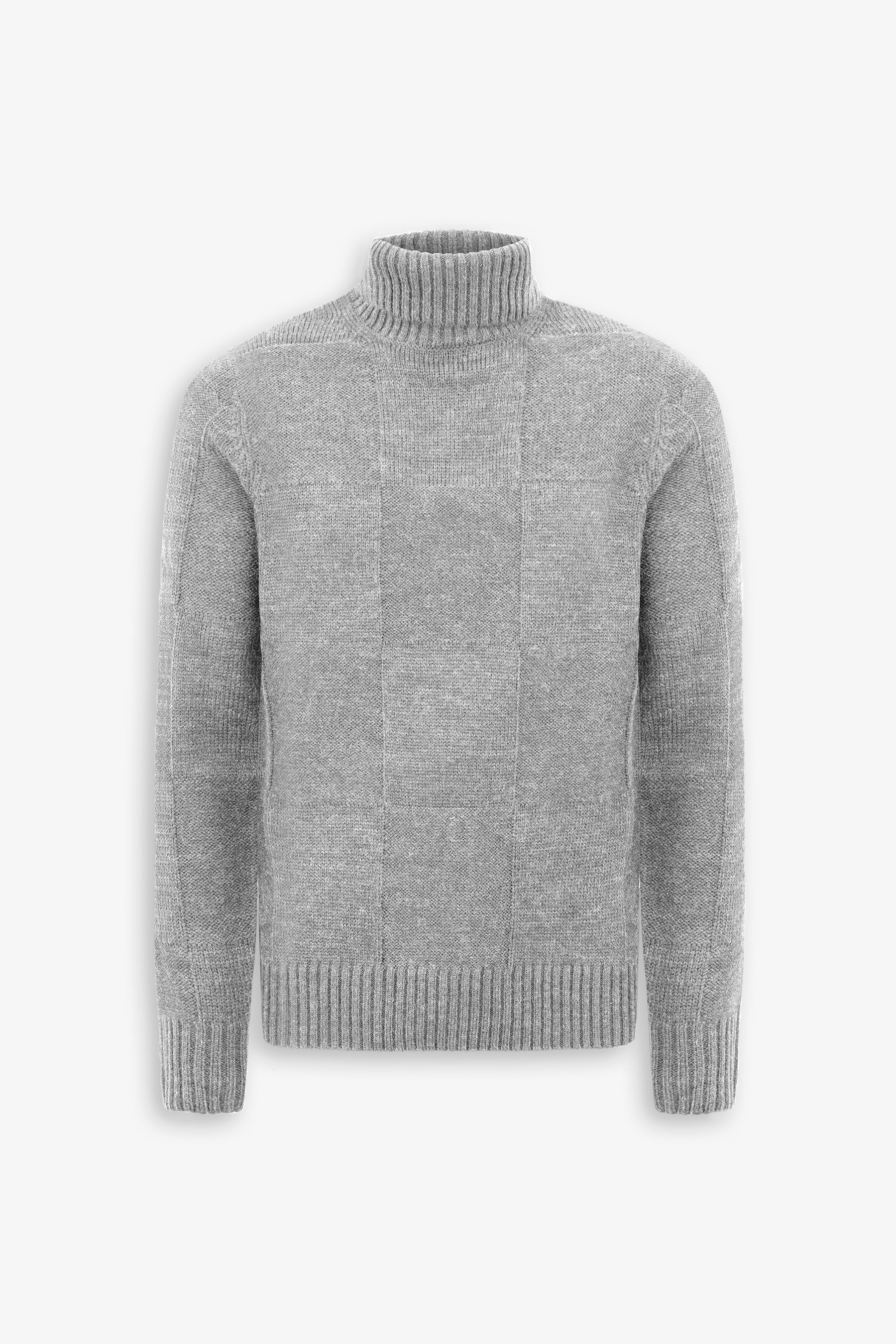 Maglia dolcevita a quadri grigio melange-Dan John