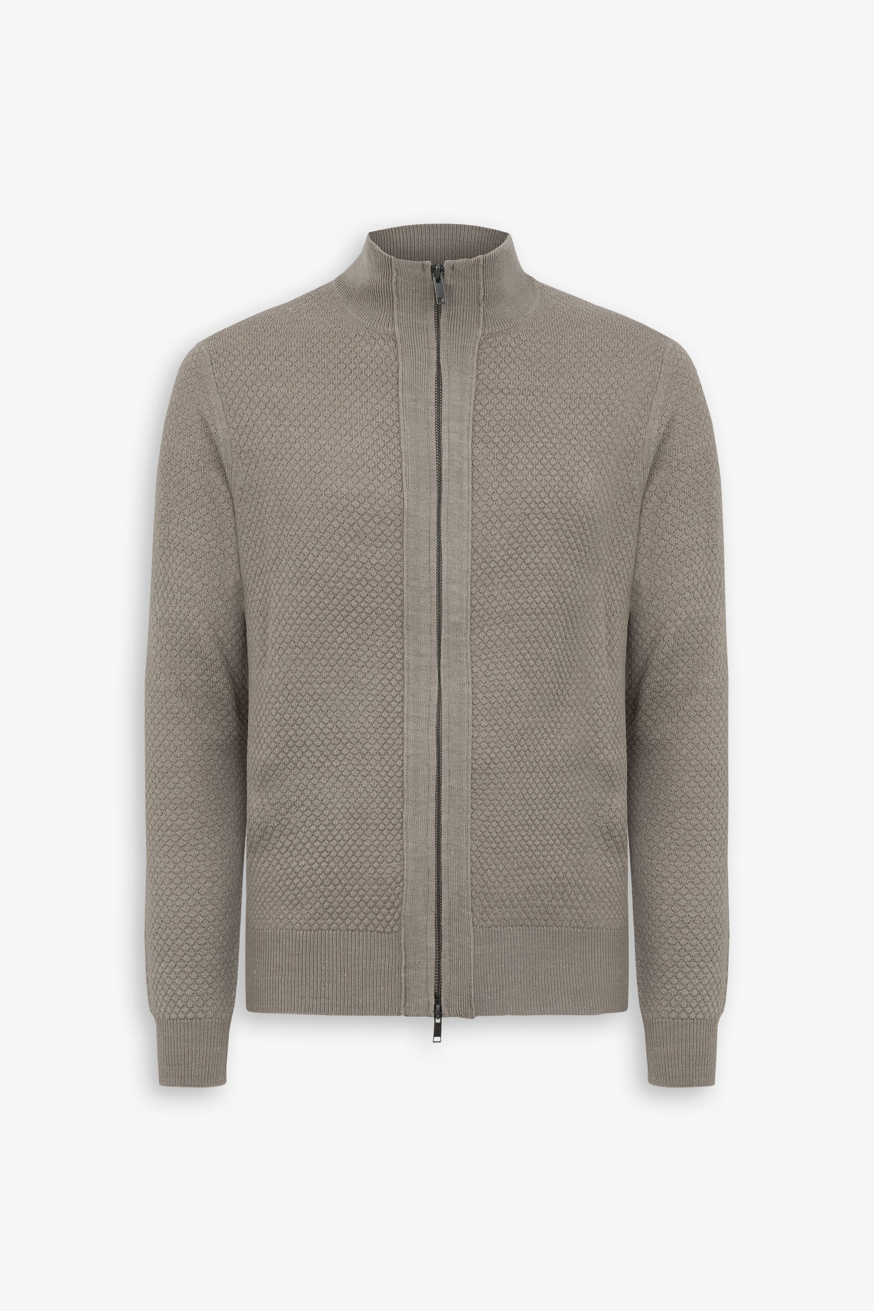 Maglia full zip punto diamante tortora-Dan John