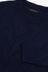 Maglia girocollo treccia discontinua blu-Dan John