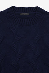 Maglia girocollo treccia discontinua blu-Dan John