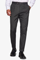 Pantaloni da abito in flanella melange nero-Dan John